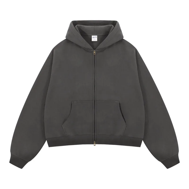 อินเทรนด์ 2025 ฤดูหนาวManขนแกะBoxy Hoodies Unisex 350gsm Double Head Zipper Hooded Sweatshirts Coat HY1122