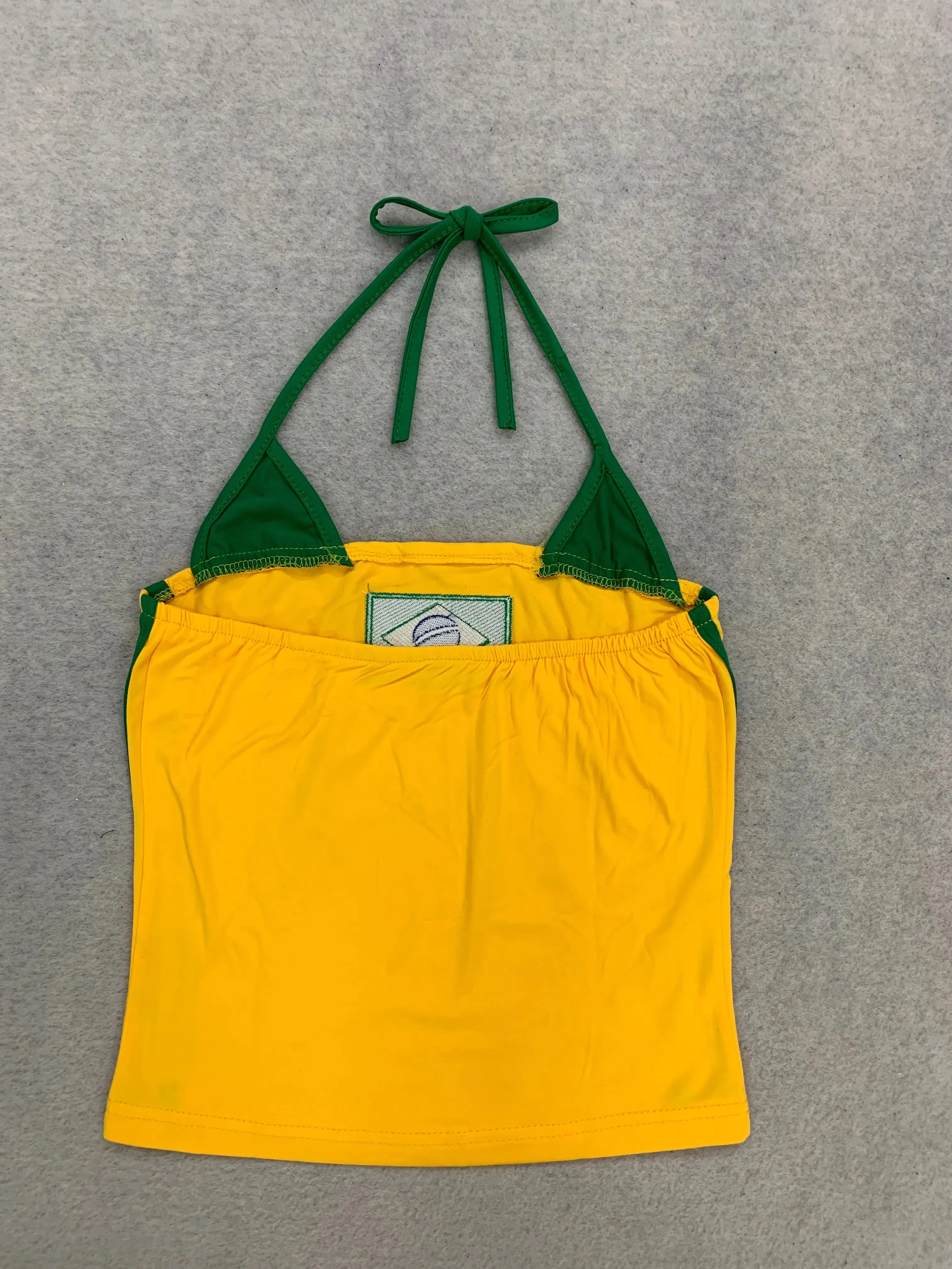 Women Brazil Flag Print Halter Crop Top Color Block Stripe Sleeveless Slim Y2K Summer Streetwear Going Out Sports Cami Tank Top