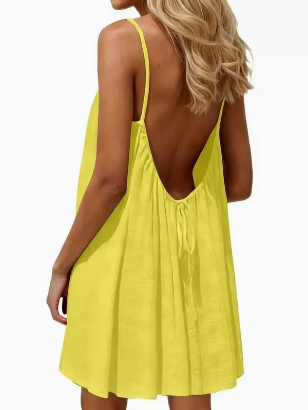 2026 New European & American Cross‑border Women’s Wear – Women’s Loose Solid‑Color Slip Backless Dress