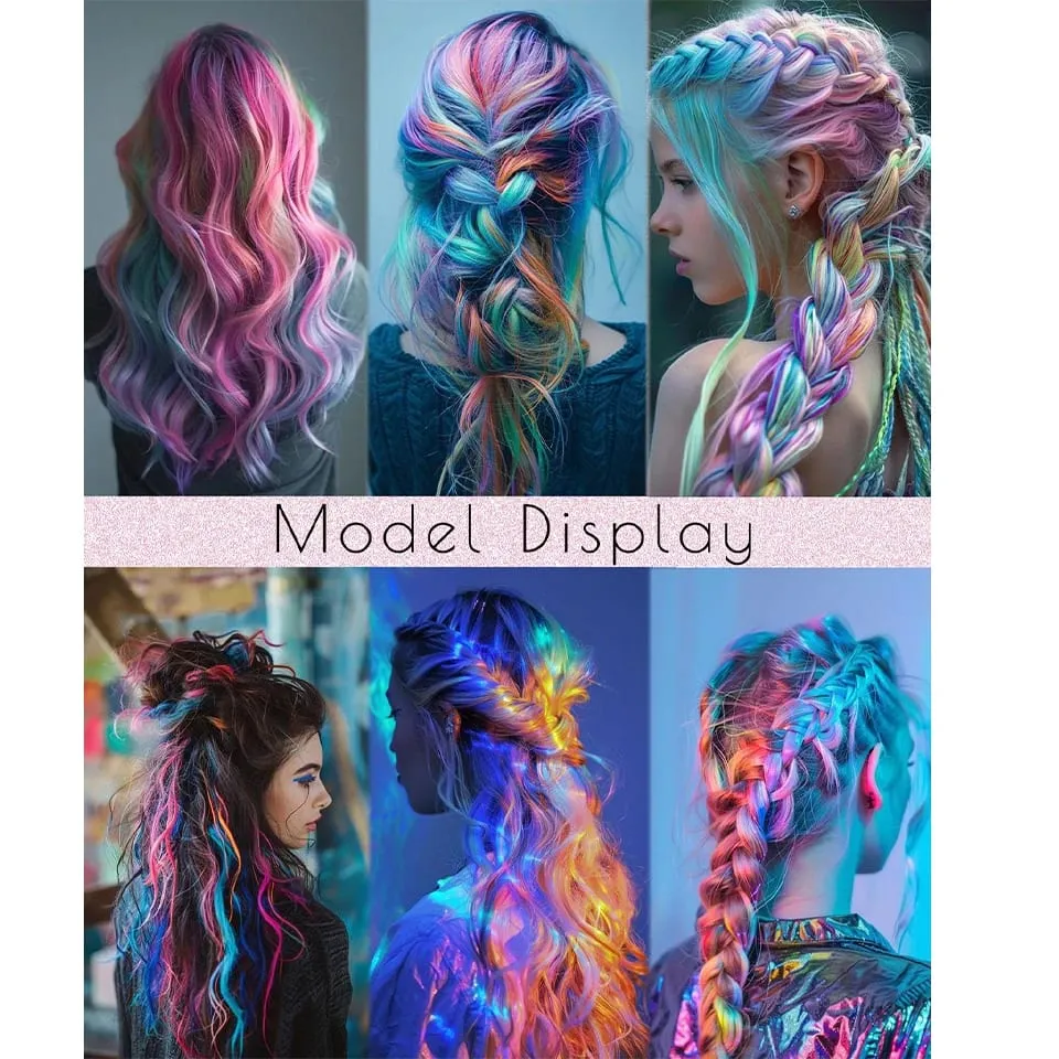 5PCS Long Straight Synthetic Purple Orange heat-resistant Hair Extensions Clip in 24 Inch Colored Party Highlights Hairpieces fo