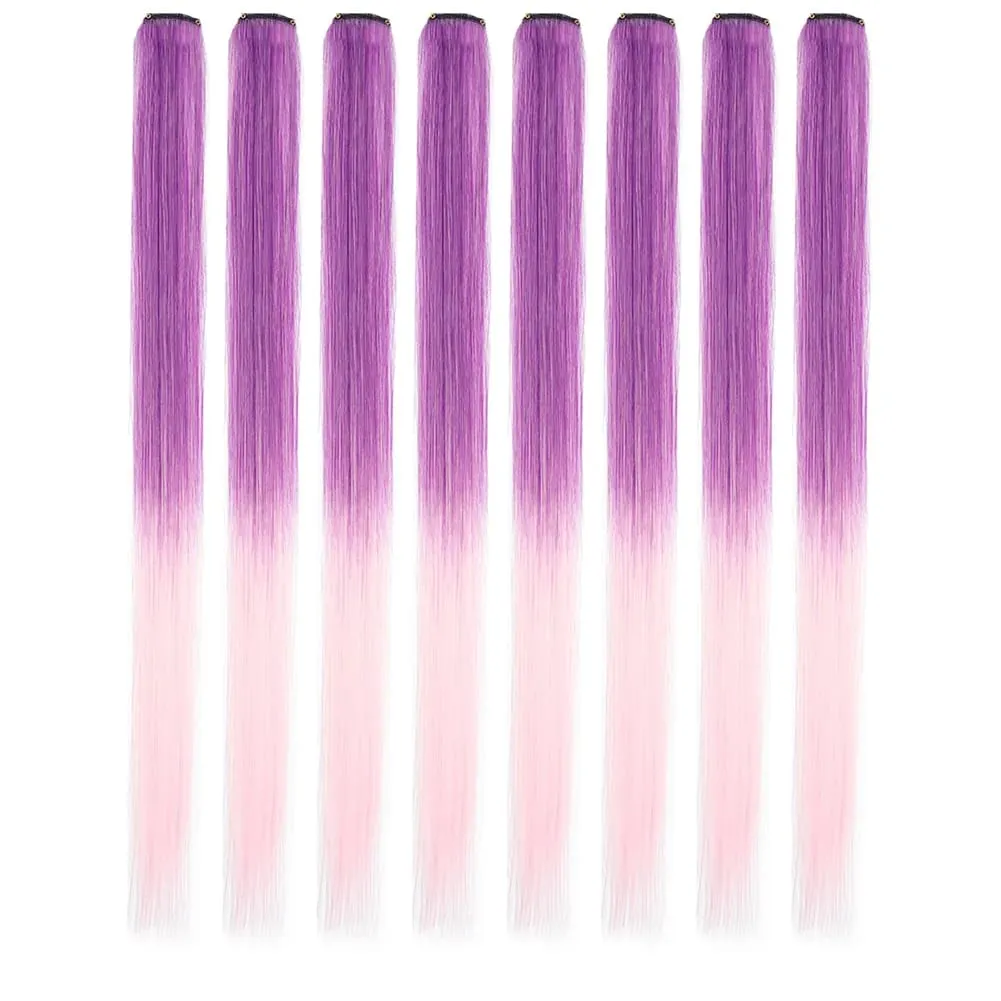 8pcs/pack Colored Party Highlights Clip in Hair Extensions for Girls 22 inches Multi-colors Straight Hair Synthetic Hairpieces