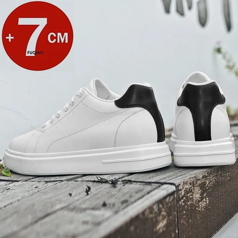 Fashion PU Leather Elevator Shoes for Men 7CM Invisible Height Increase White Sneakers for Women Heightening Casual Sprots Shoes