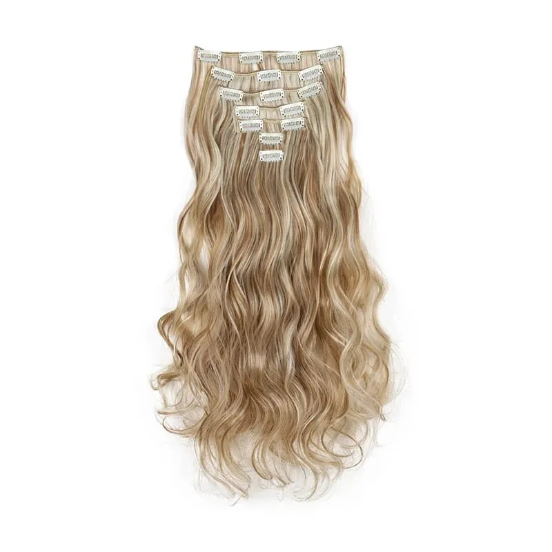 Synthetic 24Inch 7pcs/set Long Curly Clip In Hair Extensions Heat Resistant Fluffy Hairpiece for Women Daily Party Use