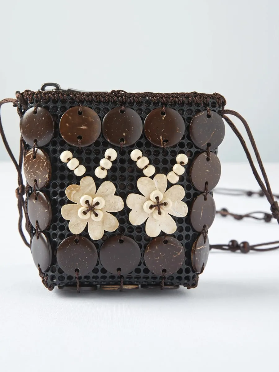 Mini sac à bandoulière en perles de bois tissées à la main pour femmes, Style rétro avec Accent perlé, pour les vacances et un usage quotidien, été 2026