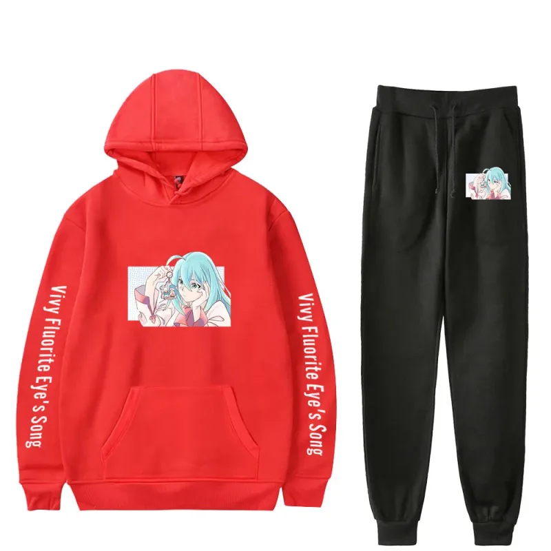 Harajuku Comfortable Vivy Fluorite Eye's Song Print Sweatshirt Sweatpants Hoodies+ Trousers Suit Boys/Girls 2 Piece Set Clothes