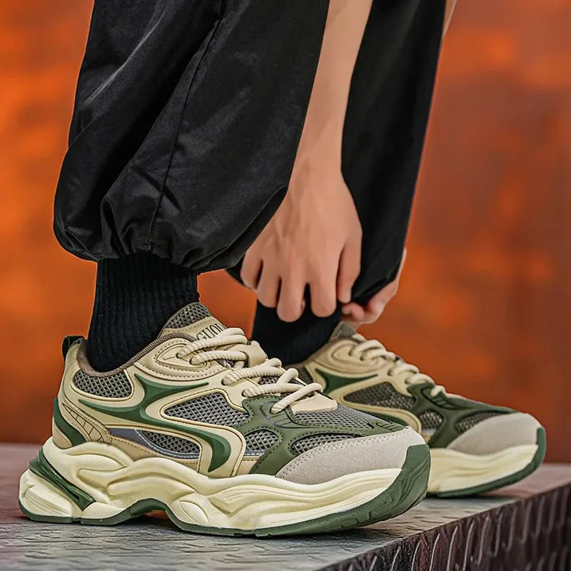 Men's Chunky Sneakers Breathable Mesh Running Shoes Thick Sole Non-slip Casual Sports Shoes