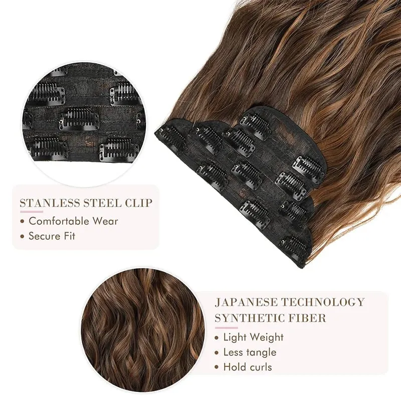 Long Wavy Synthetic Hair Extension 4pcs Clip In Hair Extensions Clip In 20 Inches Synthetic Soft And Natural Thick Hair Pieces
