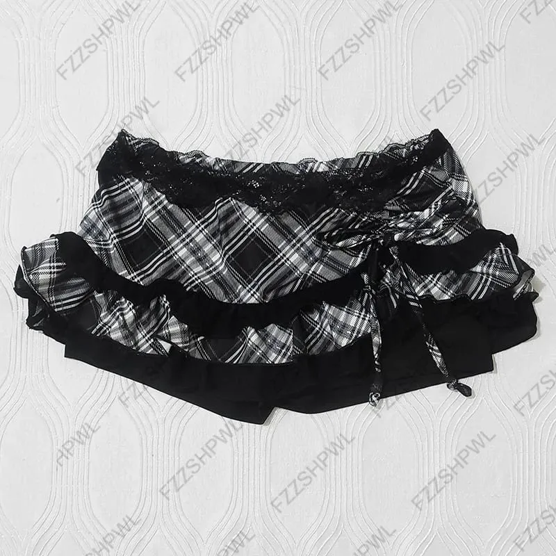 Streetwear Y2K שמלת תחרה Harajuku הדפסה גרפית מזדמנת חצאית היפ הופ A קו A חצאית ייחודית Frock גותי רטרו פאנק חצאית חצאית אופנה