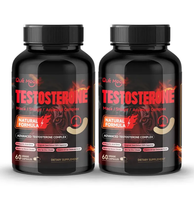 Quit Mood Men's Testosterone Capsules | 100mg Maca & 50mg Shilajit & More | Hormone Balance & Stamina Enhancer – 60 Capsules