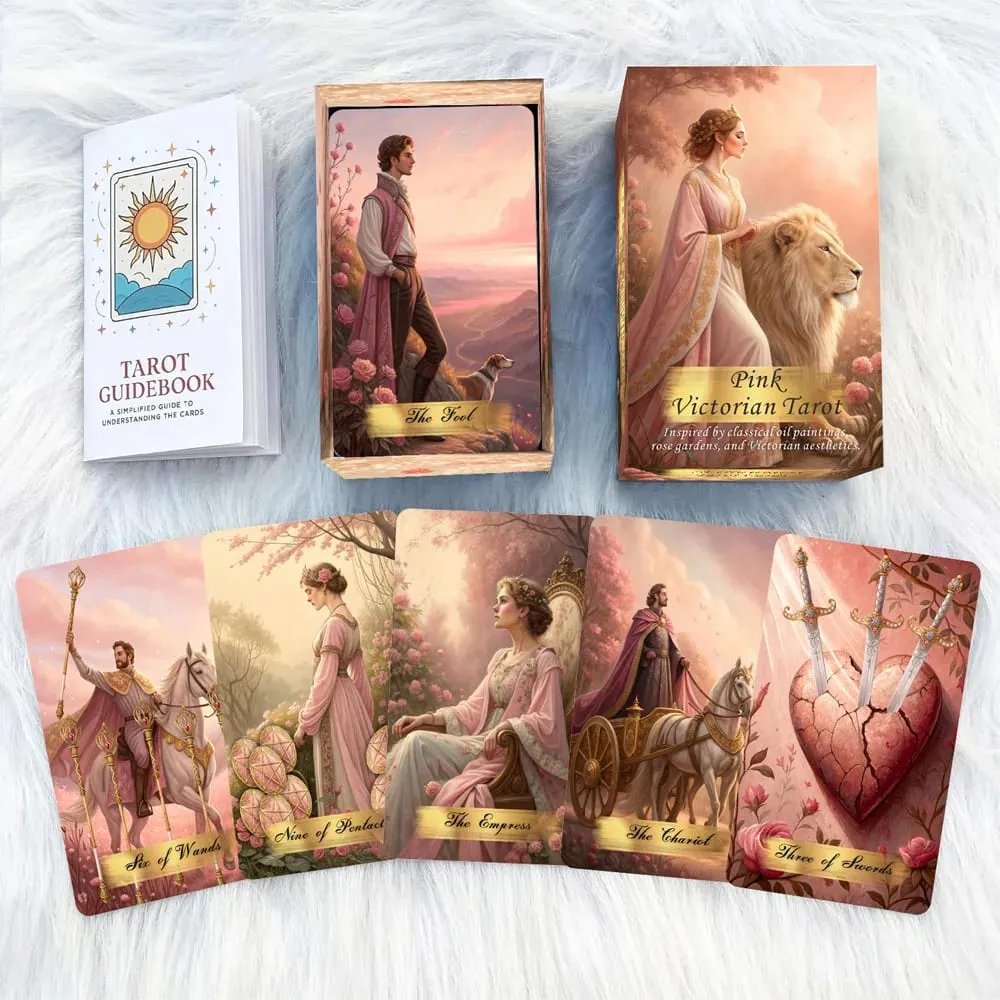 Pink Victorian Tarot Cards Set 78 Pieces 13x8 Cm Romantic & Elegant Design Includes Paper Instructions Perfect for Beginner