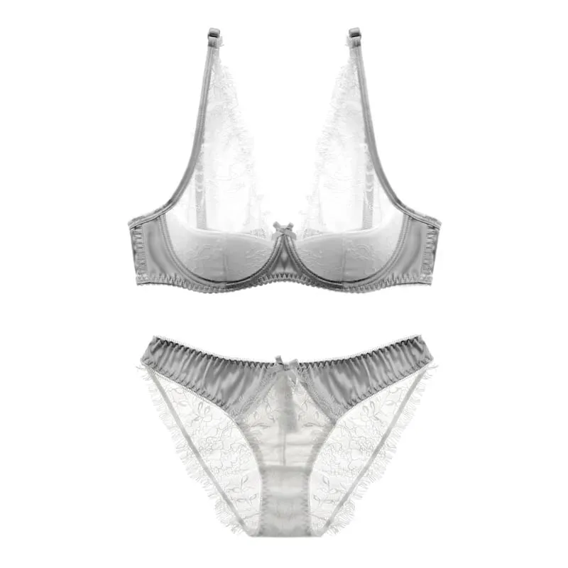style thin cup cotton young ladies underwear lash transparent sexy women summer bra set lace female lingerie plus size