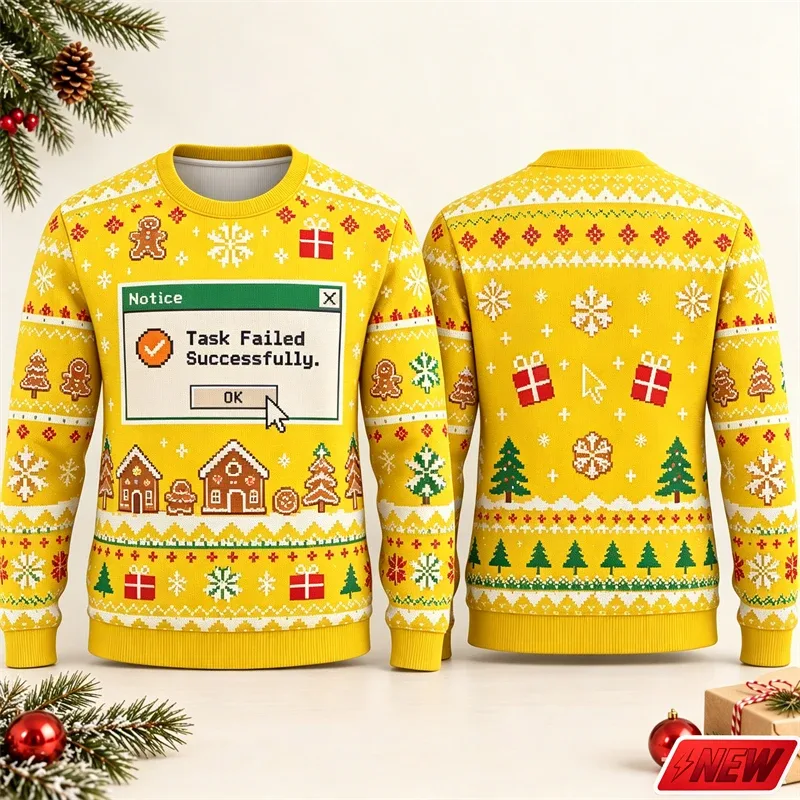Fashion Ugly Christmas Fake Sweater Men Merry Christmas Sweatshirts 3D Print Funny Computer Message Graphic Sweatshirt Unisex