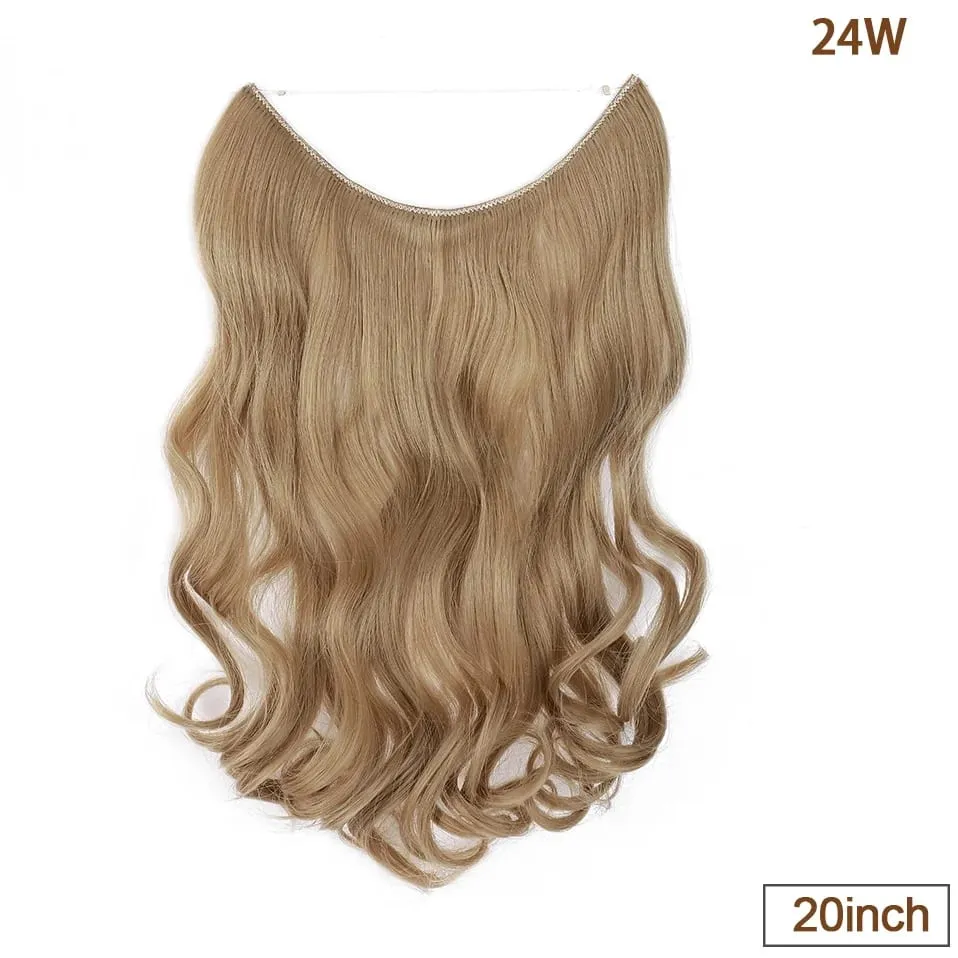 Synthetic Invisible Wire Hair Extensions Transparent Wire AdjustableLong Wavy Curly Secret Hairpiece 20 Inch for Women