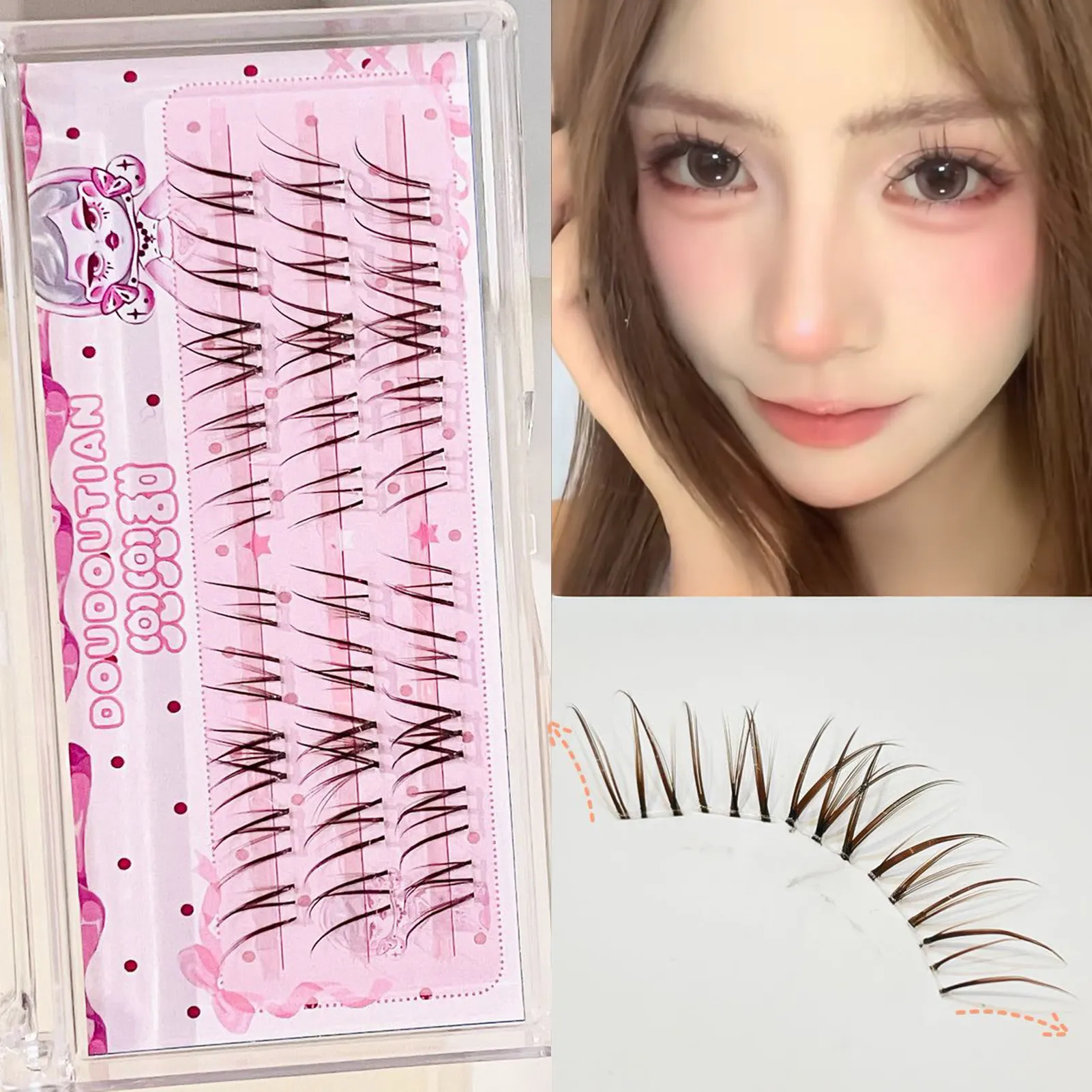 3/10 Rows Sweet Brown False Eyelashes Natural Whispy Fluffy Air Manga Korean Style Fake Eyelash Extensions Perfect Eye Makeup
