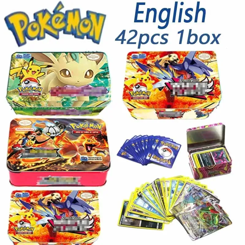 *NEW SALE 42pcs/set Pokémon Iron Metal Box Battle Toys Lost Box with Game Anime Cards!!
