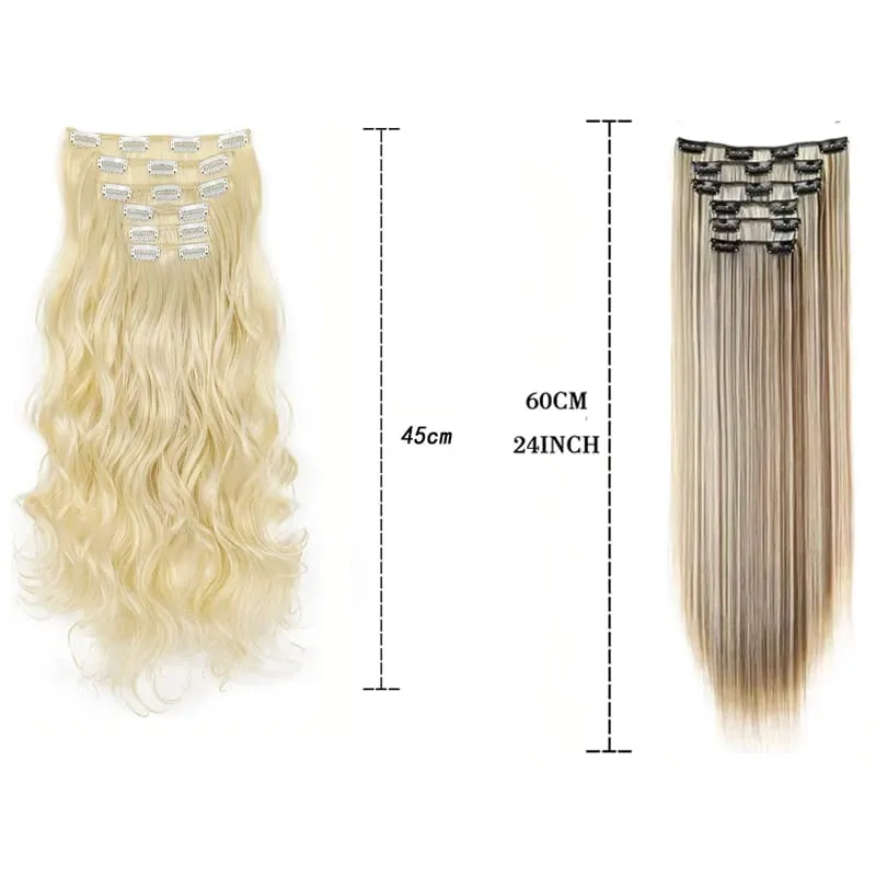Synthetic Long Curly 16 Clips Hair Extension Heat Resistant Fiber Black Brown Hairpiece for Women Cosplay Wig Halloween Wig Part