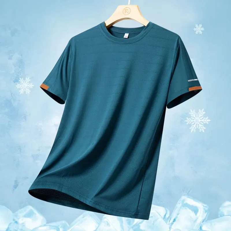 Herre sommer Ice Silke kortærmet sport T-shirt Hurtigtørrende åndbar løbeskjorte Enkel ensfarvet mode tynd top