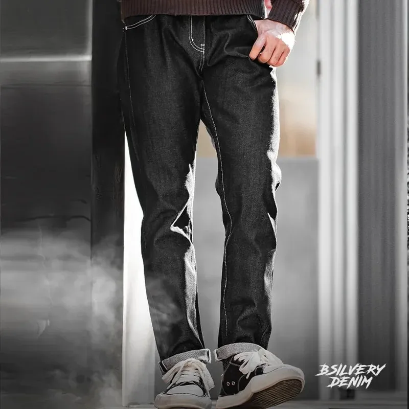 Maden Vintage 13OZ Sliver Denim Jeans para sa Mga Lalaki Selvedge Raw Denim Autumn Mid-waisted Straight Pants Panlalaking Seryoso na Pantalon