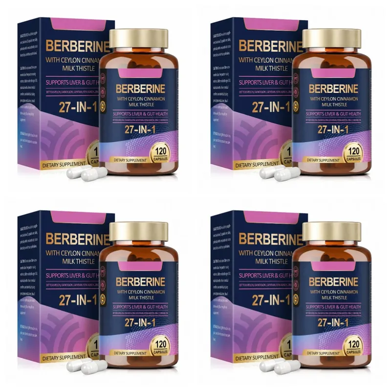 Suplemento de berberina 27 em 1 com cardo de leite de canela de Ceilão para imunidade de saúde intestinal de fígado para homens e mulheres 120 cápsulas veganas — image 9