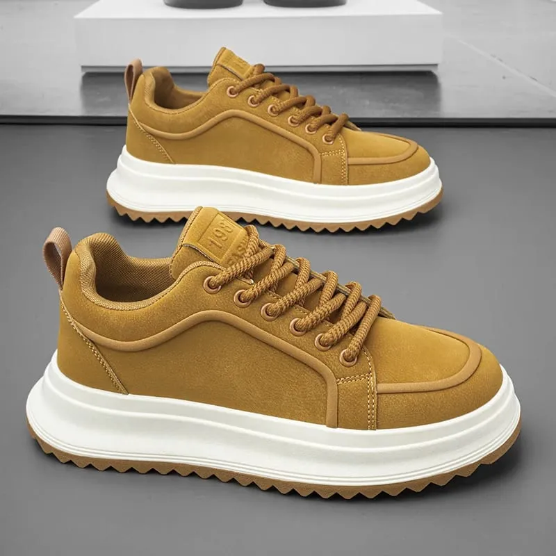 Men Sneakers Spring Autumn Casual Shoes Thick Sole Lace Up Suede Texture Board Footwear Minimalist Daily Wear