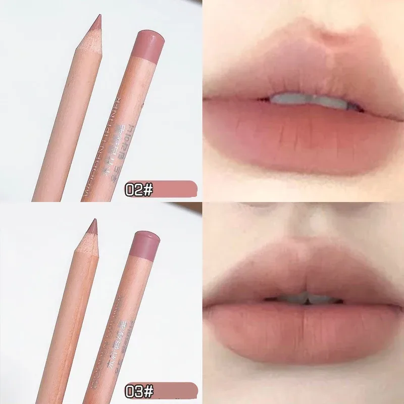 Wooden Matte Lip Liner Pencil Long Lasting Waterproof Nude Low Saturation Lip Pencil Natural Contour Lip Makeup for Beginners