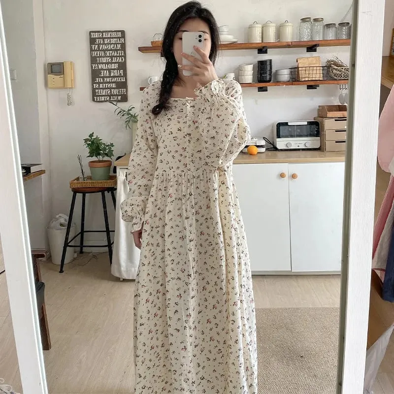 モスリン綿 100% ガーゼ女性のためのドレス長袖ボタンアッププリントファッションカジュアルシックな特大ルーズ女性 Vestidos Mujer