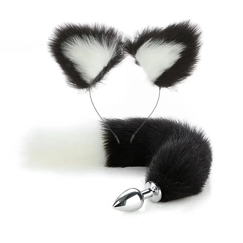 40cm Fox Tail Anal Plug Plush Cat Ears Headbands Set Butt Plug Tail Erotic Cosplay Sex Toys Women Anal Masturbation