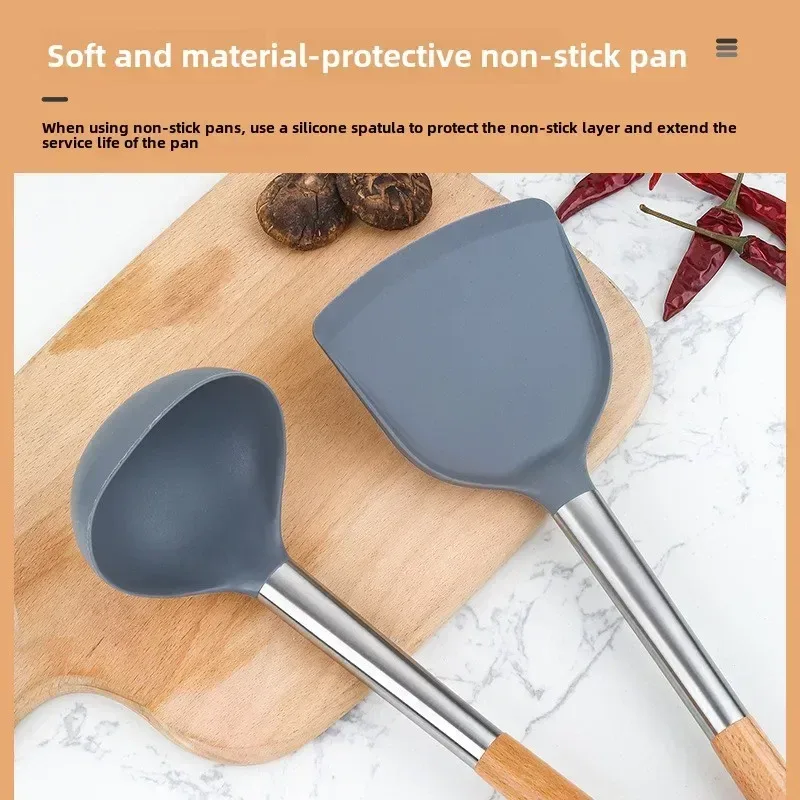 Utensili da cucina in silicone spatola in silicone manico in legno spatola in silicone cucchiaio da zuppa in silicone spatola con perdite padella antiaderente