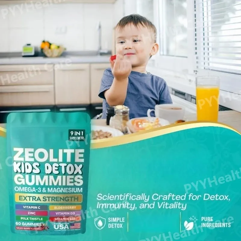 Zeolite Gummies 9-in-1 with Omega-3 Magnesium Elderberry Vitamin C Milk Thistle Vitamin D3 Zinc B12 (60 Gummies)
