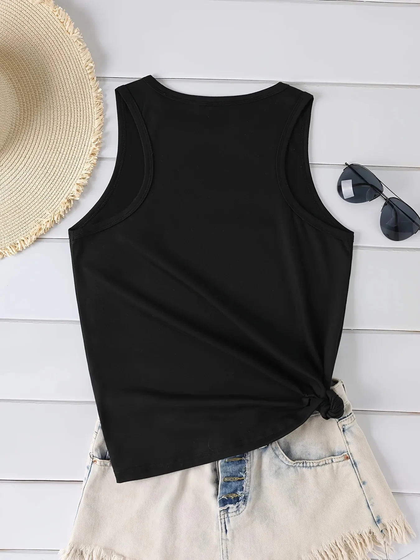 Letter Print Black Tank Tops Sleeveless Crew Neck Vest T Shirt Women's Fashion Graphic Tshirt Y2k Outfit Clothes Female Ladies