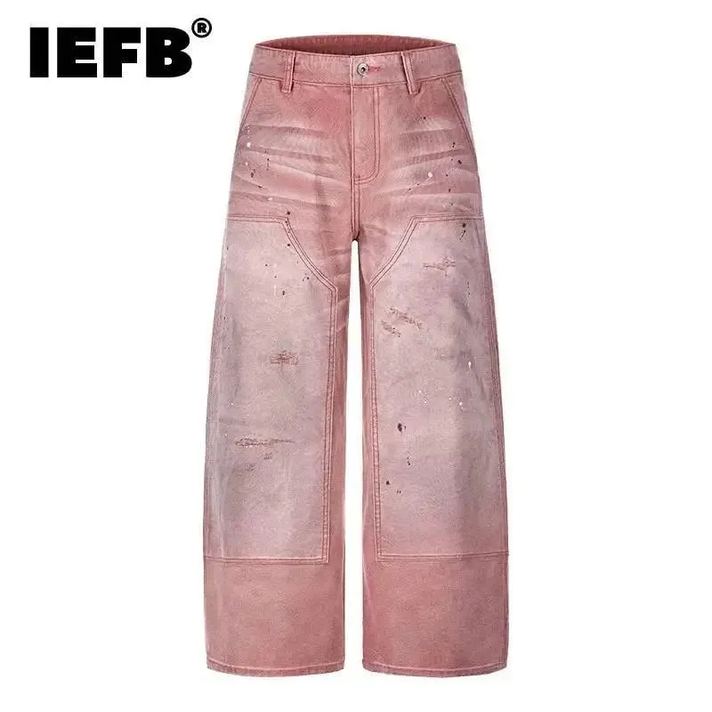 Presale Y2K Men's Carpenter Jeans Washed Distressed Wide Leg Casual Streetwear Make Old Dirty Denim Long Pants 9X3245