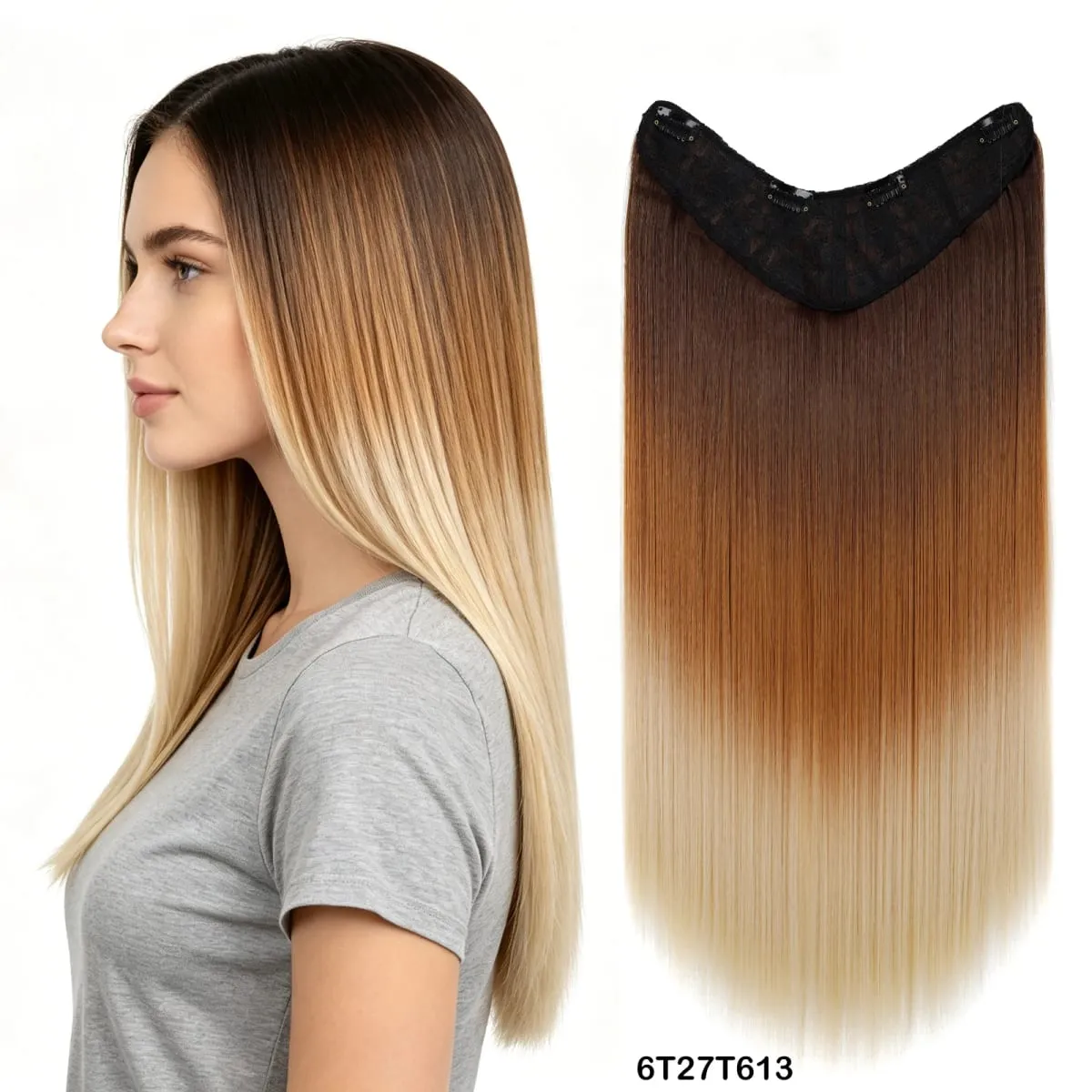Clip In Hair Extension V Shape One Piece Straight Hair Whit 4 Clips Ombre Synthetic Hair Pieces For Women