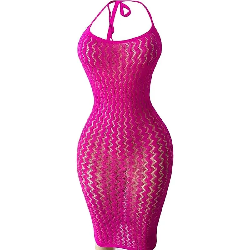Mesh Beach Cover Up Jurk Vrouwen hol Sheer Visnet Bodycon Jurk Sexy Muziek Festival Rave Outfit Badmode Coverups