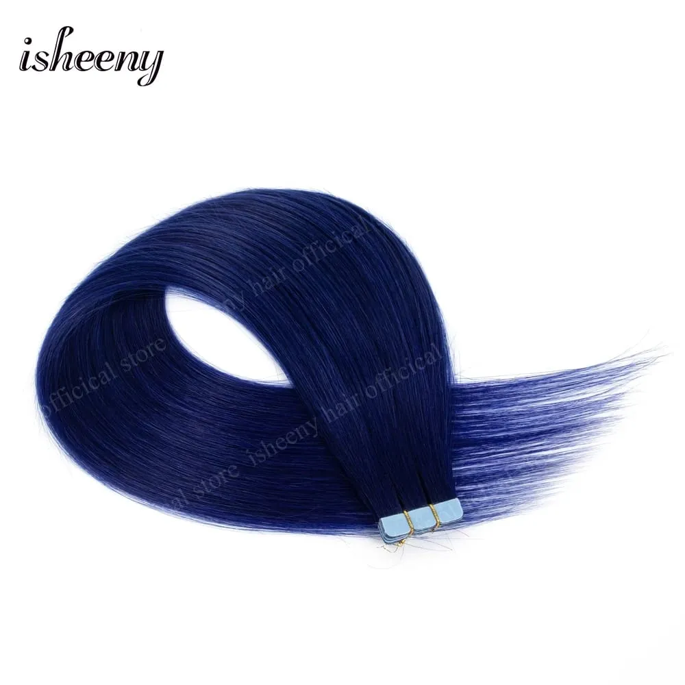 Isheeny 12' 16' 20' Tape In Hair Extensions Invisible Adhesive Tape In Hair Extension 10pcs/pack Pink Purple Blue Colorful Hair