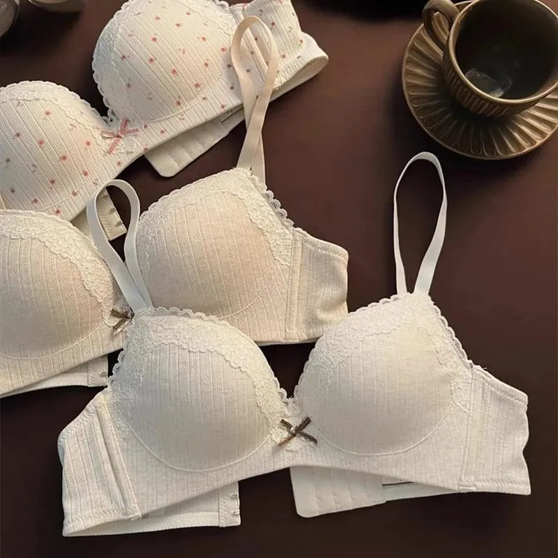 Sexy Lace Floral Bra Set Comfortable Non-steel Ring Beauty Back Small Breasts Gathered Up Support Anti-sagging Teenage Bra Set