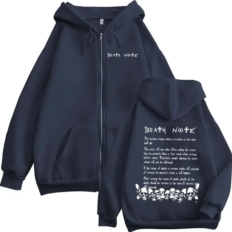 Anime Death Note Rem Ryuk Zipper Hoodies Men's Women Clothing Fashion Casual Long Sleeve Zip Up Hooded Sweatshirts Jacket Coat