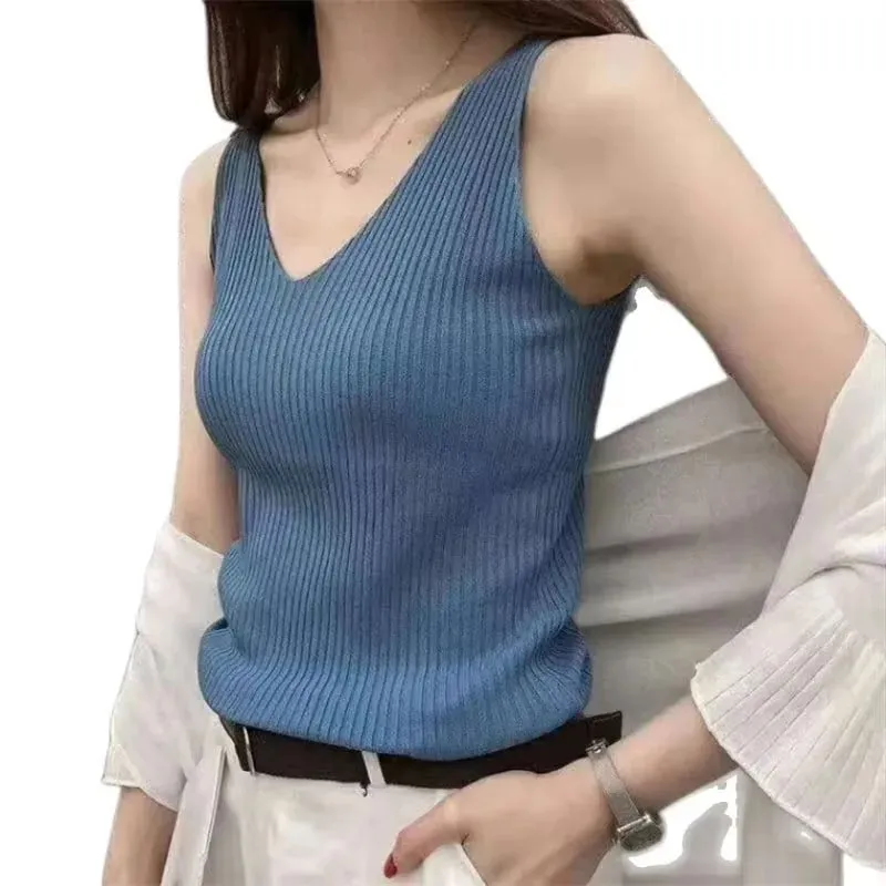 Women Summer Tanks Camis Vest Fashion Casual Sleeveless Ladies Street V-Neck Solid Color Tanks Tops Tees Hotsweet