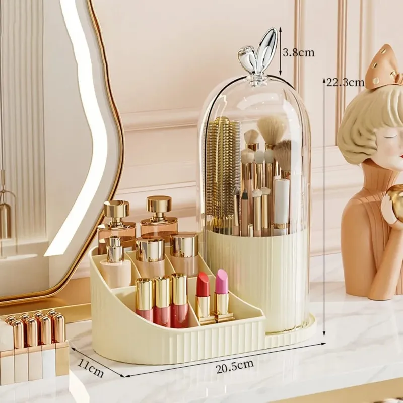 PP Makeup Brushes Storage Box 360° Rotating Large-capacity Drawer Storage Organizer Multi-compartment Dustproof — image 7