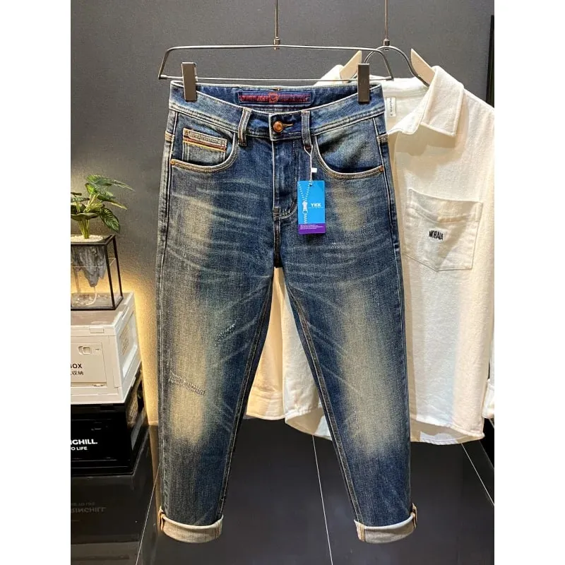 Jeans men's 2025 autumn new straight tube small foot elastic casual trend retro high-end long pants