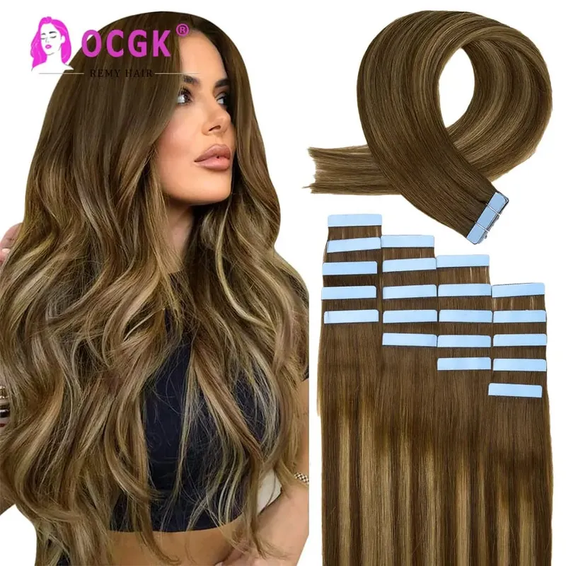 12A Tape In Hair Extensions 100% Remy Human Hair Pre-taped Skin Weft Adhesive Strips For Women Salon Use High Quality 14-22 Inch