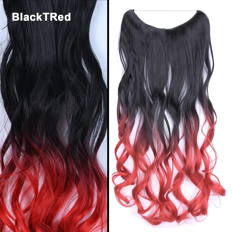 Jeedou One Piece No Clips Hairpieces Ombre Color Elasticity Invisible Wire Fish Line Wavy Synthetic Hair Extension