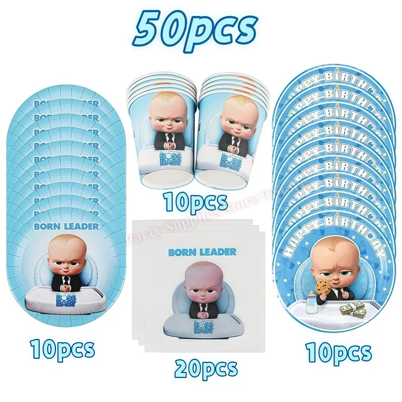 Bossed Baby Theme Newborn 1st Birthday Party Decoration Paper Plate Cup Balloon Banner Kid Boy Favors Baby Shower Event Supplies