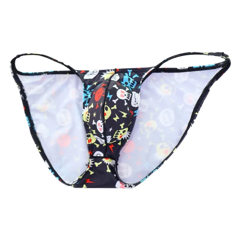 Men\'s Low Rise Underwear Briefs with Big Bulge Pouch and Skull Print Design Comfortable Stretch Fabric for Daily Wear