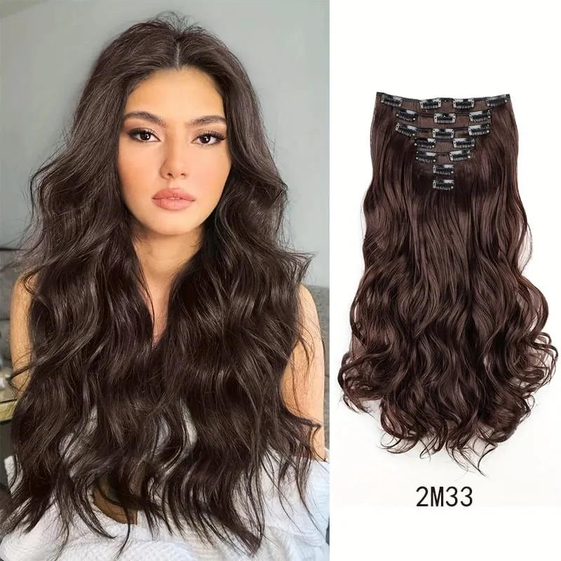 18Inch Synthetic Extension 16 Clips Blonde Hair Natural Long Wavy 7Pcs/Set Heat Resistant Fiber Hairpiece Black Brown Hairstyle