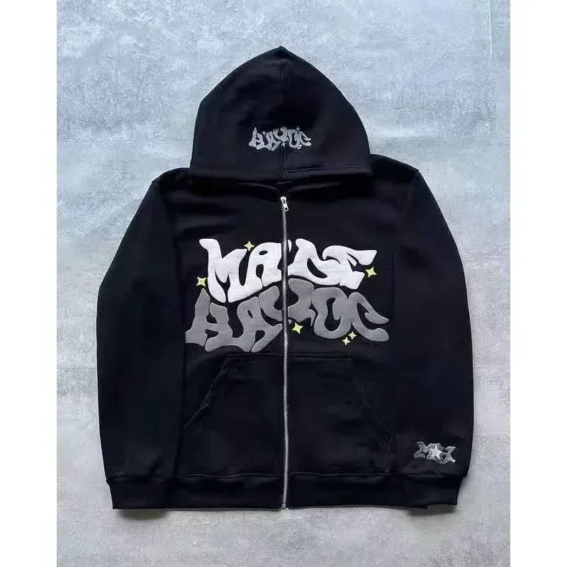 2026 European and American Fashion Fleece Print Zippered Hooded Sweatshirt for Men and Women Casual Multi-Functional Sports Top
