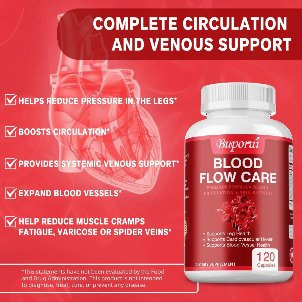 Blood Flow Care - Improves Hypoglycemia Lower Cholesterol Improves Circulation Supports Leg Veins and Cardiovascular Health