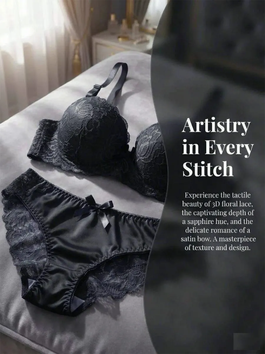 New fashion 2-piece set of sexy Lingerie set blue lace brassere push up women's set A2155
