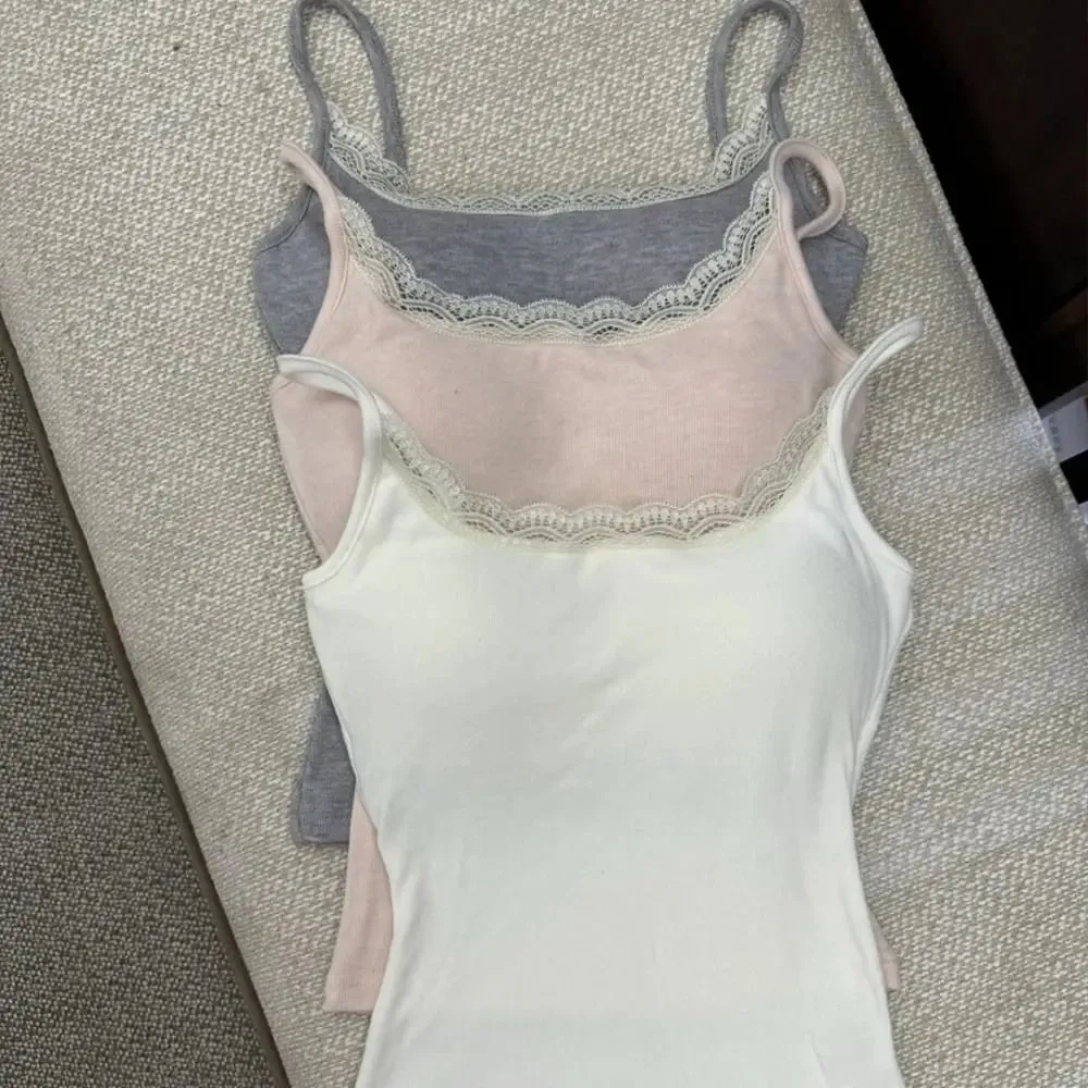 Fashion with Chest Pad Camis Tank Tops Integrated Top Elastic Lace Tops Versatile Slim Vest Women Clothes