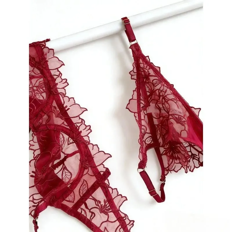 Set reggiseno imbottito con busto piccolo | Set di biancheria intima in pizzo ricamato e rete con morbido ferretto, comoda demi cup, mutandine sexy Tushy in PP