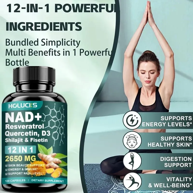 12-in-1 NAD+ Capsules with Turmeric Grape Seed Support Energy Production Digestive Comfort & Immune Function for Active Women — image 4